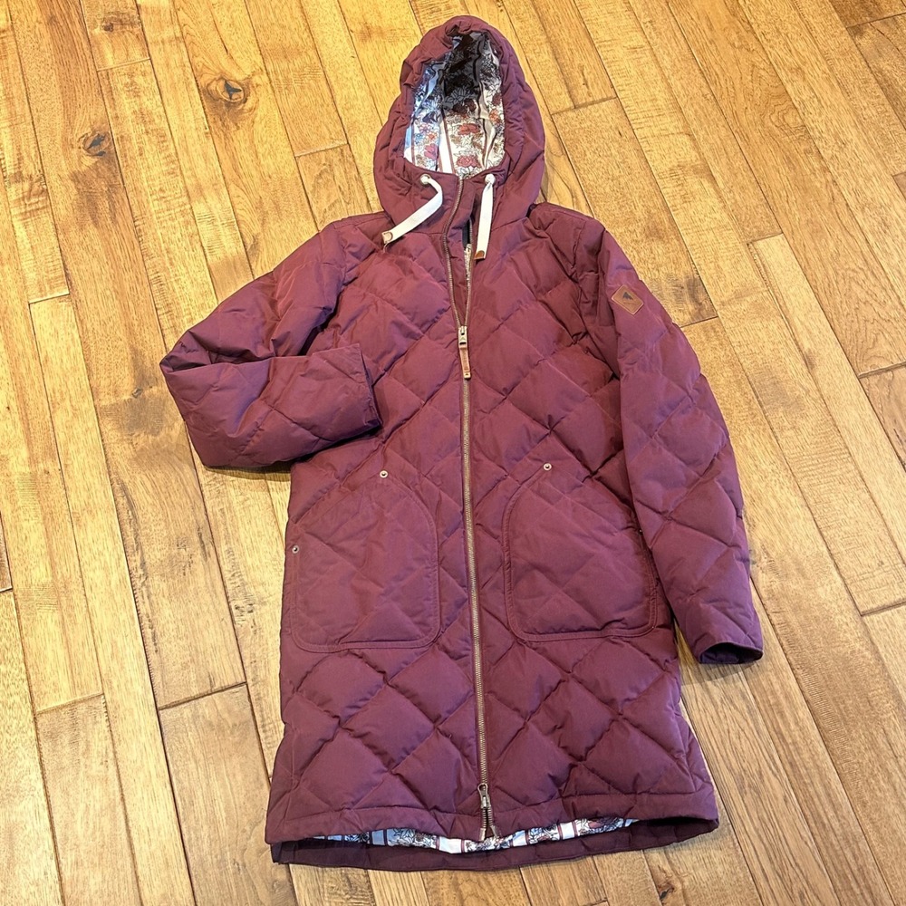 Burton Bixby Down Jacket‎ Womens XS Burgundy Quilted Long Parka Thermolite Coat